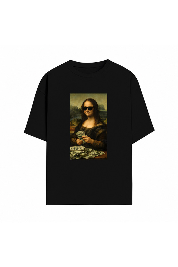 Mona Lisa Parody Printed Oversize Unisex Design T-Shirt | Specially Designed High-Quality Printed T-Shirt