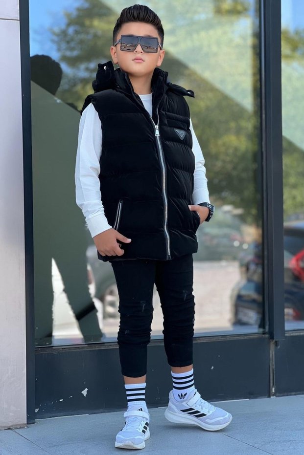 Boy's Snap Fastener Hooded Nova Fabric Inflatable Vest Ylk3026
