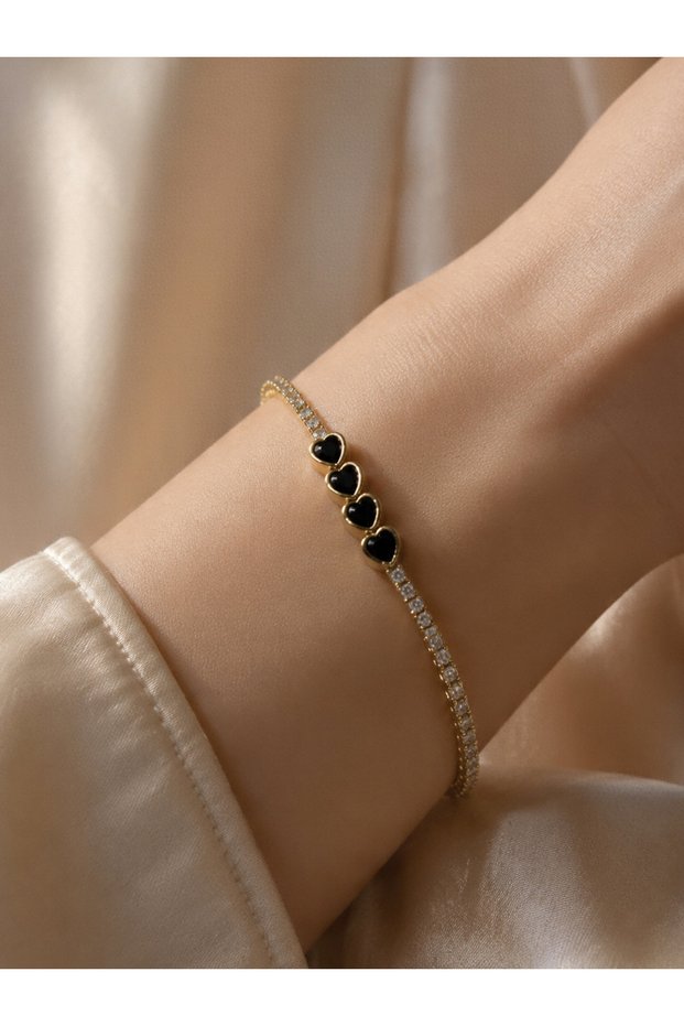 Stainless Steel Sapphire Navy Blue Zircon Stone Waterway Bracelet Gold Non-Tarnish Heart Figured Women's Tennis Chain