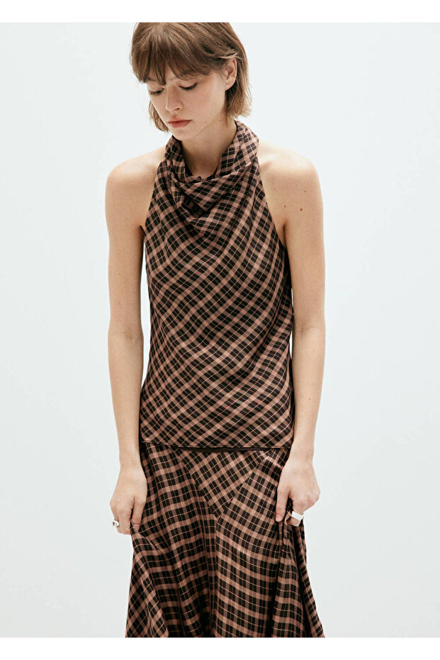 Kareli drape bluz