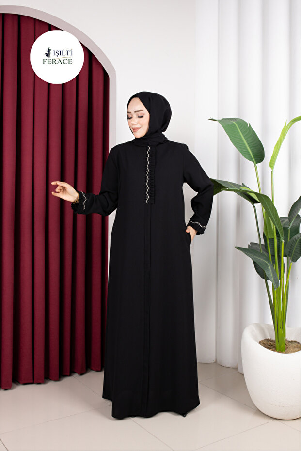 Ruffle and Stone Detailed Cemre Ferace (Black)