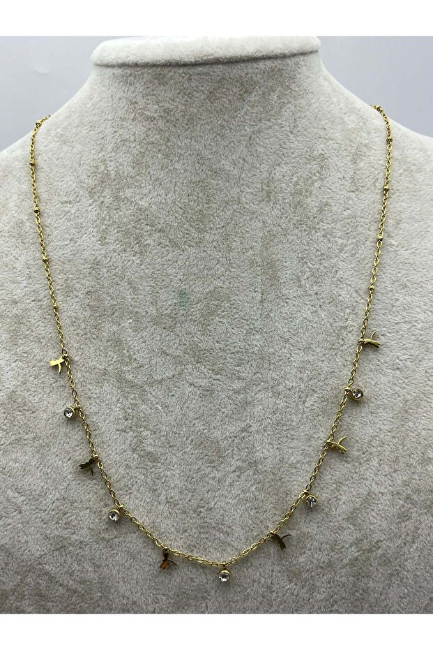 26Kly17 Stone Bird Charm Gold Necklace