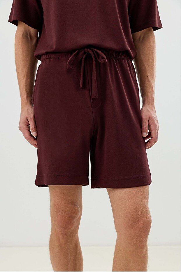 Burgundy Men's Shorts with Elastic Waist