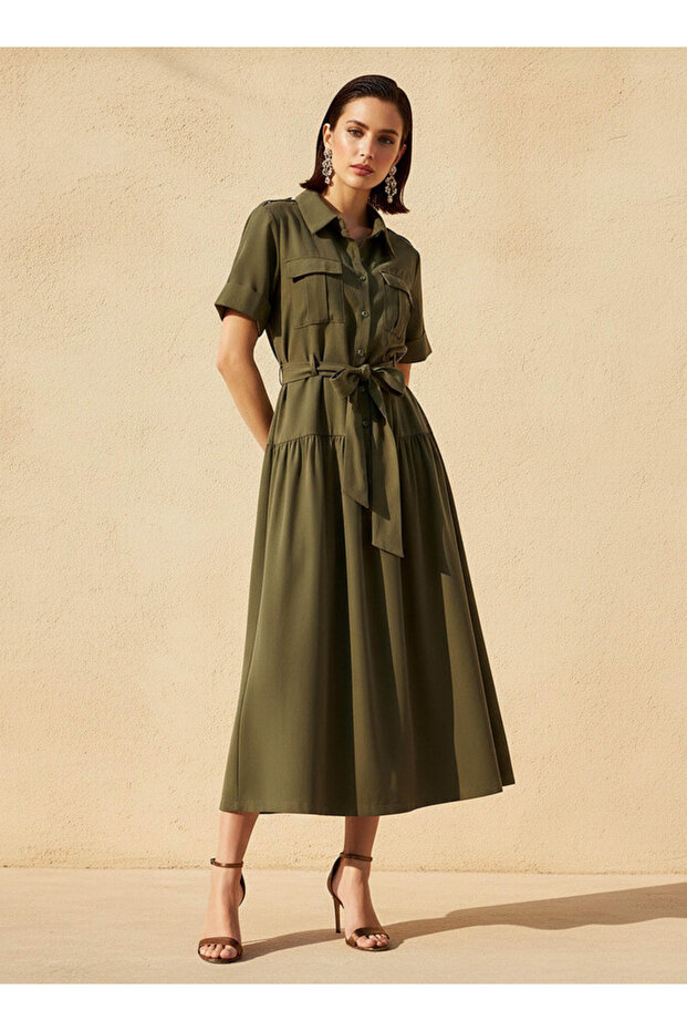 SOLID MIDI SHIRT DRESS
