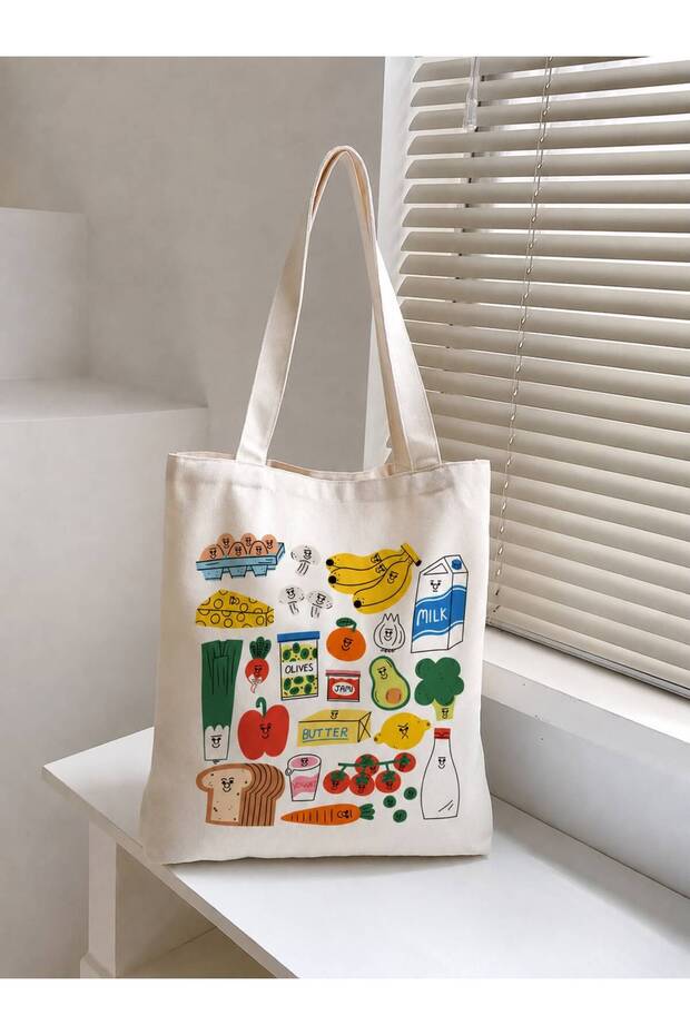 Colorful Market Shopping Patterned Cloth Bag Tote Bag, Pinterest Grocery Bag