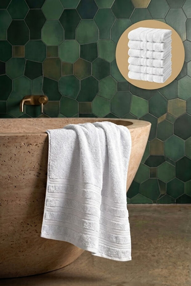 6-Piece Işıl Premium Bath Towel 70X140Cm - White - 100% Cotton - 600 Gr/M2