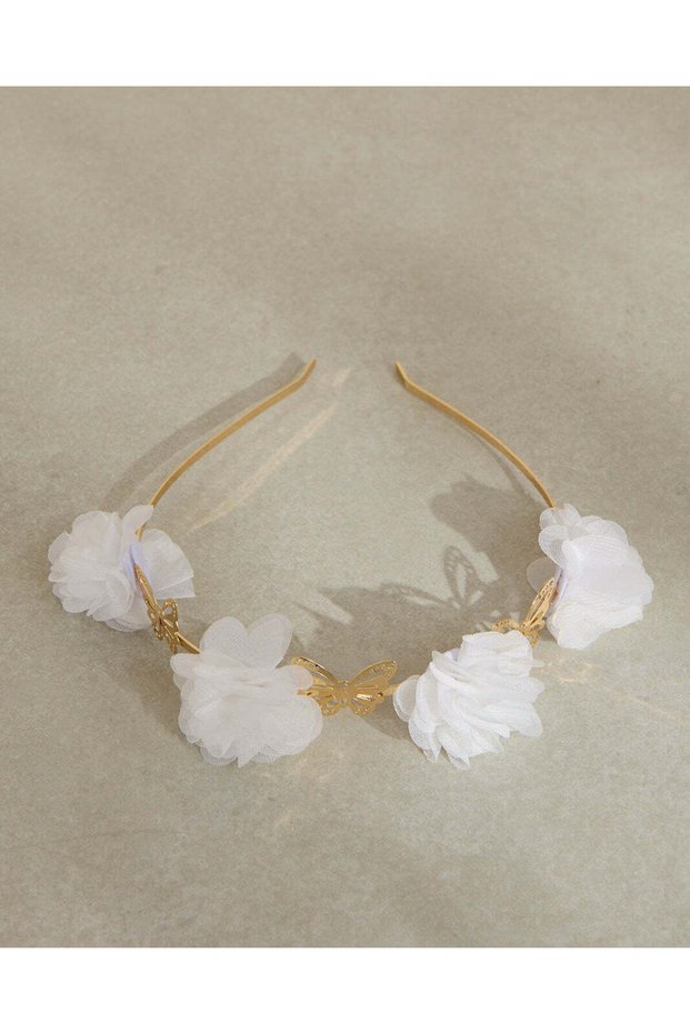 Girls Gold And White Floral Headband