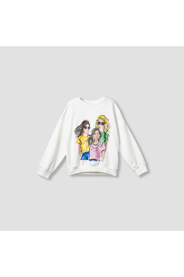 Girls Crew Neck Sweatshirt with Graphic Print - Cotton - Long Sleeves