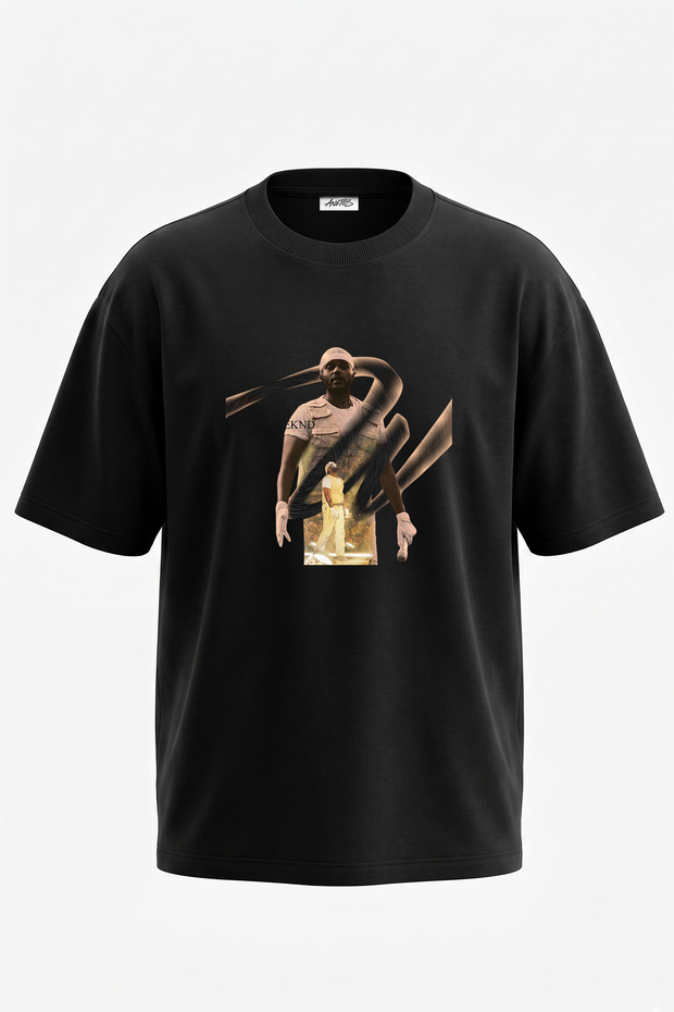 تي شيرت أسود كبير الحجم مطبوع بتصميم The Weeknd_1