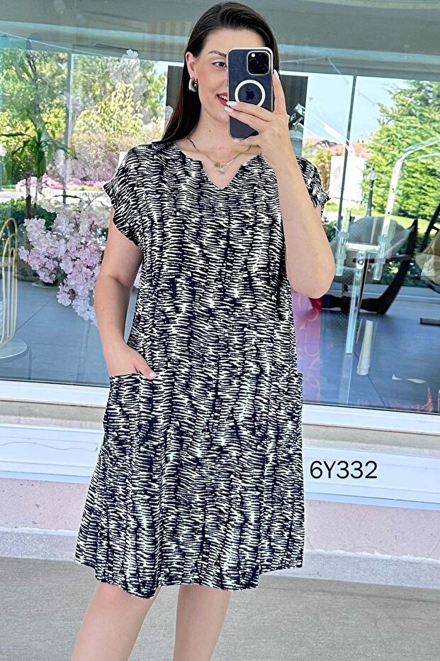 فستان فيسكوز بجيب أمامي 6Y332