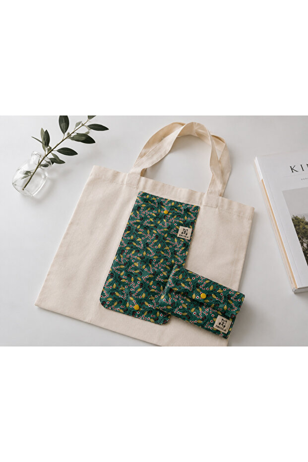 Foldable Floral Patterned Cloth Bag – 100% Cotton Fabric with Organizer Pocket for Shopping, Daily Use, and as a Shoulder Bag