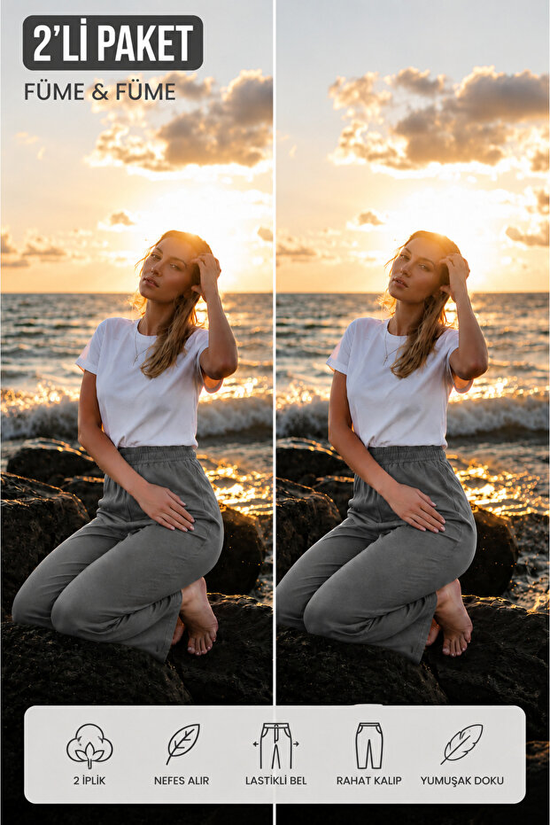 2Pcs Women's Aura Series Tracksuit Bottom Double Pack Comfortable Fit Pocketed Sports Bottom Two Yarns Polyviscon
