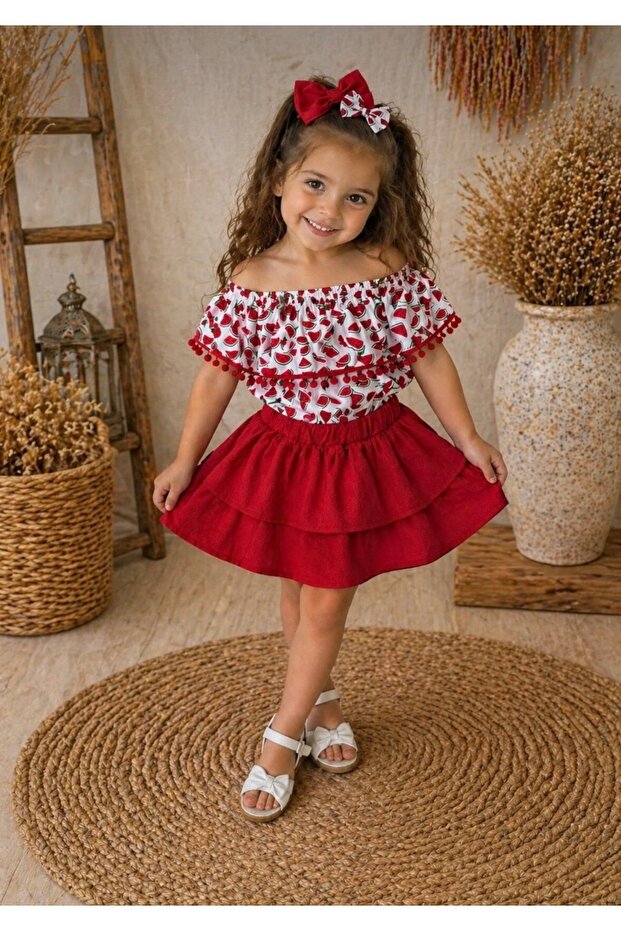 Girl's Pineapple Patterned Pom-Pom Buckle Set