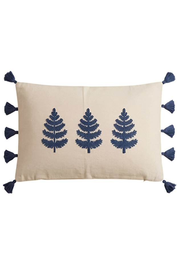Botanical Embroidered Tassel Cushion Cover 35X55 cm