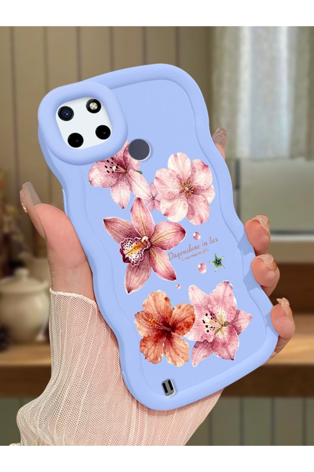 Realme C25Y Compatible Case Camera Protector Blue Silicone Couple Phone Case Floral Pattern
