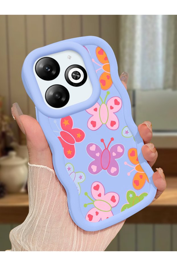 Infinix Hot 40I Compatible Case Camera Protector Blue Silicone Couple Phone Case Butterfly Pattern