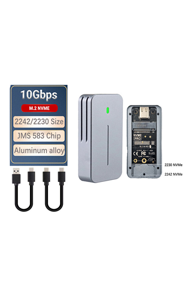 2242 NVMe Case M.2 NVMe NGFF SSD Enclosure, CNC Aluminum USB 3.2 Gen 2 10Gbps PCIe NVME 6Gbps SATA