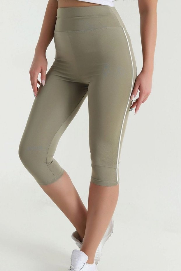Women's High Waist Gathering Leggings with Side Stripes Model Push up Lycra Tights