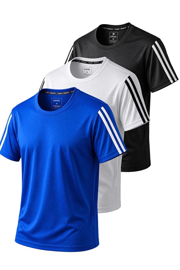 3-Piece Sleeve Stripe Quick Dry Breathable Fabric Sports T-Shirt