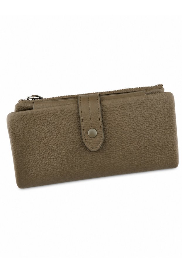 Women's Genuine Leather Zippered Multi-Compartment Long Wallet