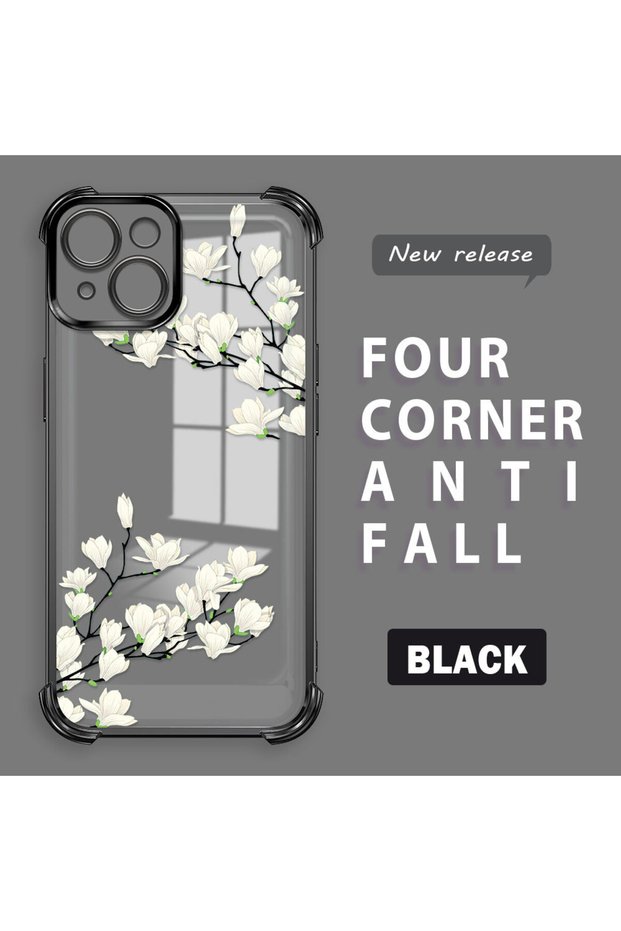 iPhone 14 Compatible Transparent Back Panel Four-Corner Reinforced Impact Protection Glossy Edge Silicone Case