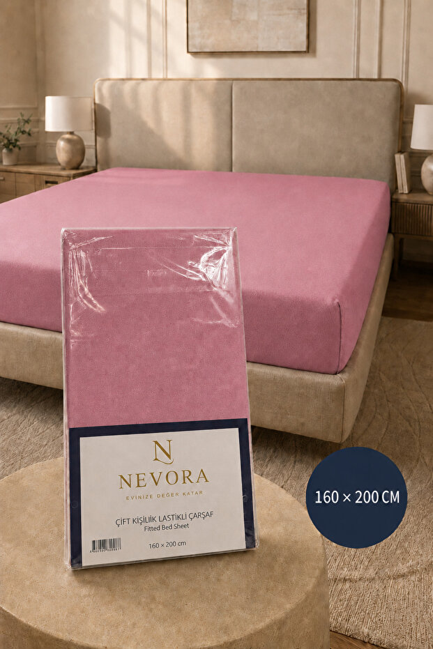 Double Elastic Bed Sheet 160X200 cm Rose Color with Flexible Edges
