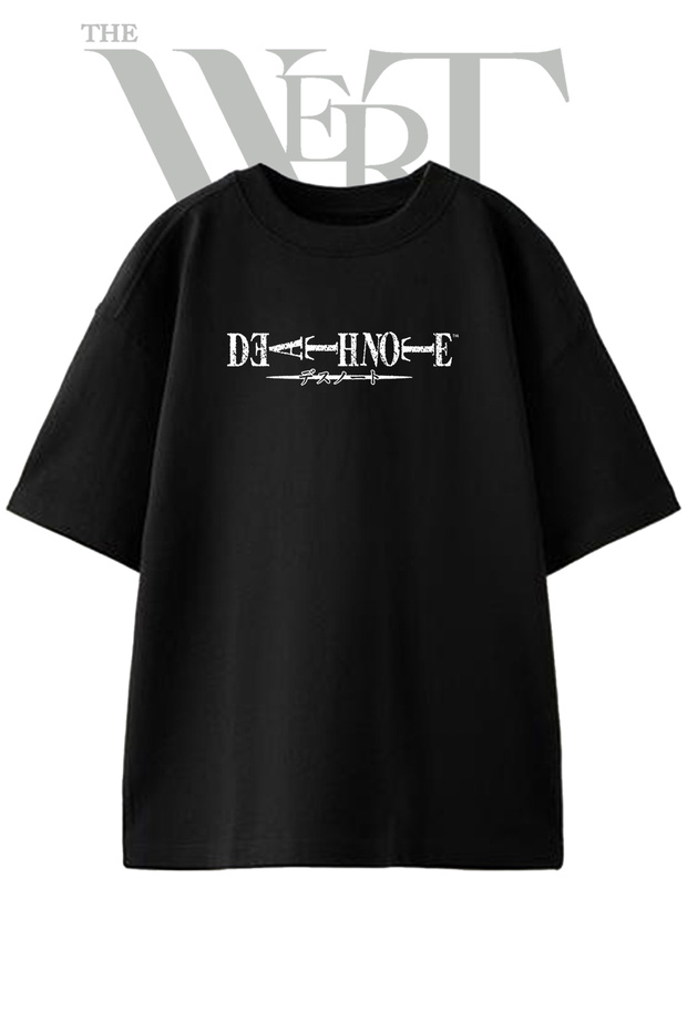 Death Note Design Printed Unisex Black Oversize T-Shirt