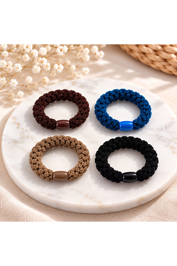 Bead Detailed Knitted Tastik Buckle 4 Pieces