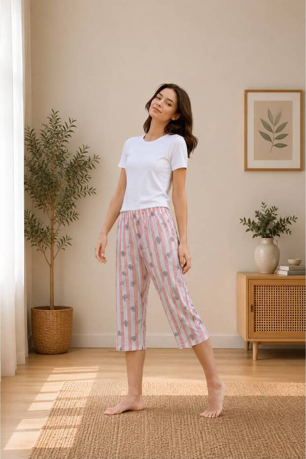 Women's 100% Cotton Seasonal Patterned Capri Single Pajama Bottoms
