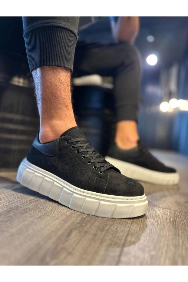 Kn144 Volt Lace-Up Suede Men's Casual Sneaker High Sole Shoes Sbt Black