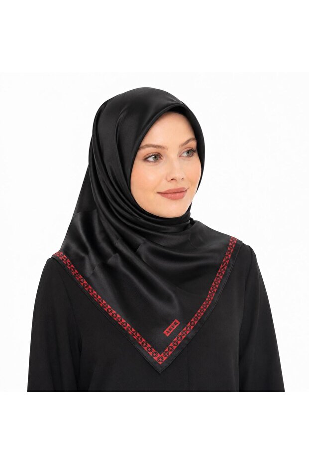 وشاح حريري مصقول بحواف مطرزة - 06596