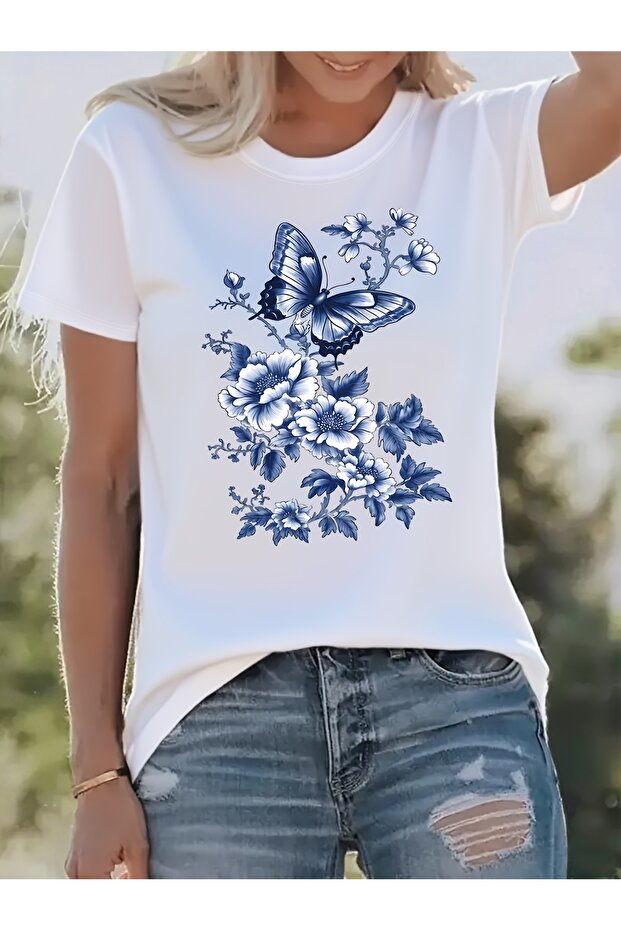 Women's Mix Printed Crew Neck Regular Fit T-Shirt