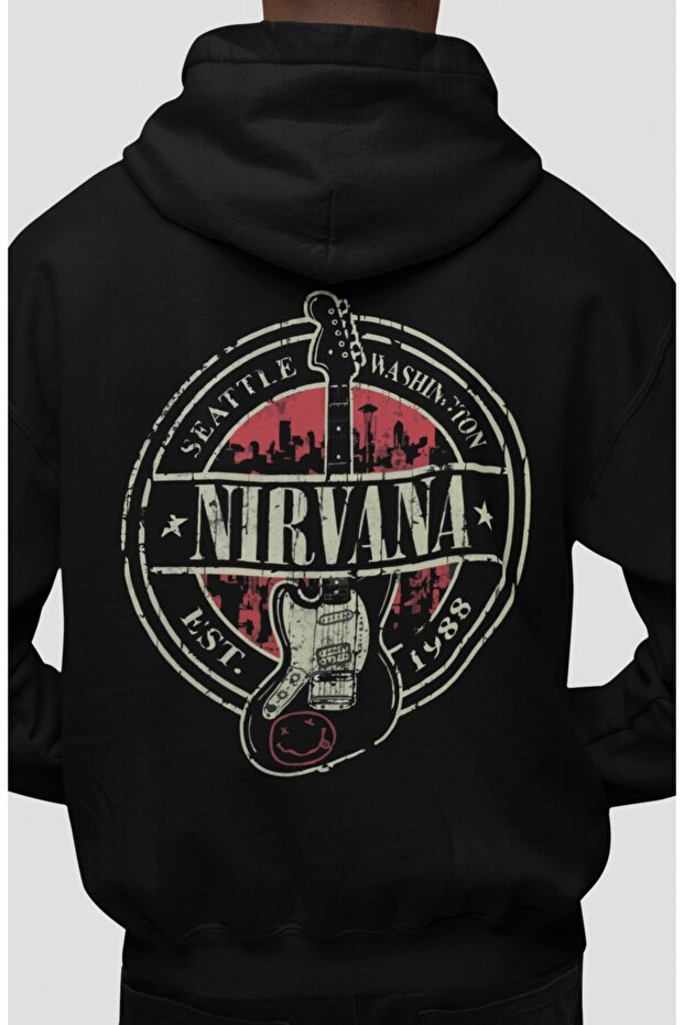 Design Nirvana Rock Metal Music Band Back Printed Unisex Oversize Combed Cotton Hoodie