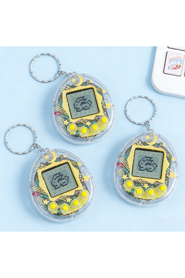 White 3Pcs Cute Tamagotchi Simulation Game Console Shaped Bag Pendant Car Keychain Pendant Decorativ
