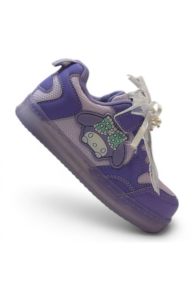 Girl's Pearl Ribbon Detailed Velcro Daily Comfortable Lightweight Sports Shoes