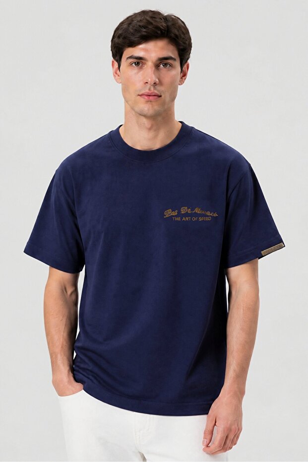 Men Crew Neck Short Sleeve Embroidered Logo T-Shirt, Blue