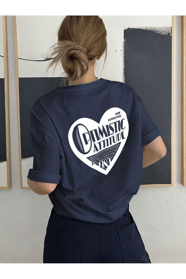 Women's Navy Blue New Adventure Printed Oversize T-Shirt
