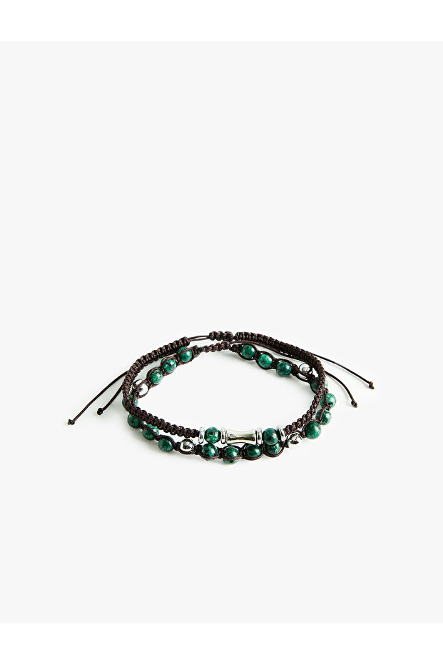 Set of 2 Beaded Detailed Knitted Bracelets