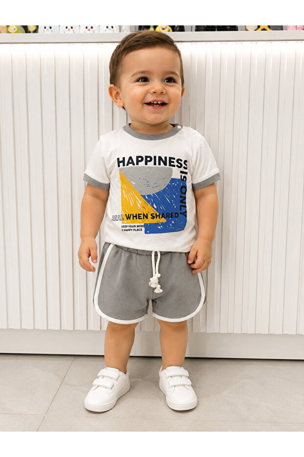 Printed Gray Shorts Baby Boy 2-Piece Summer Set
