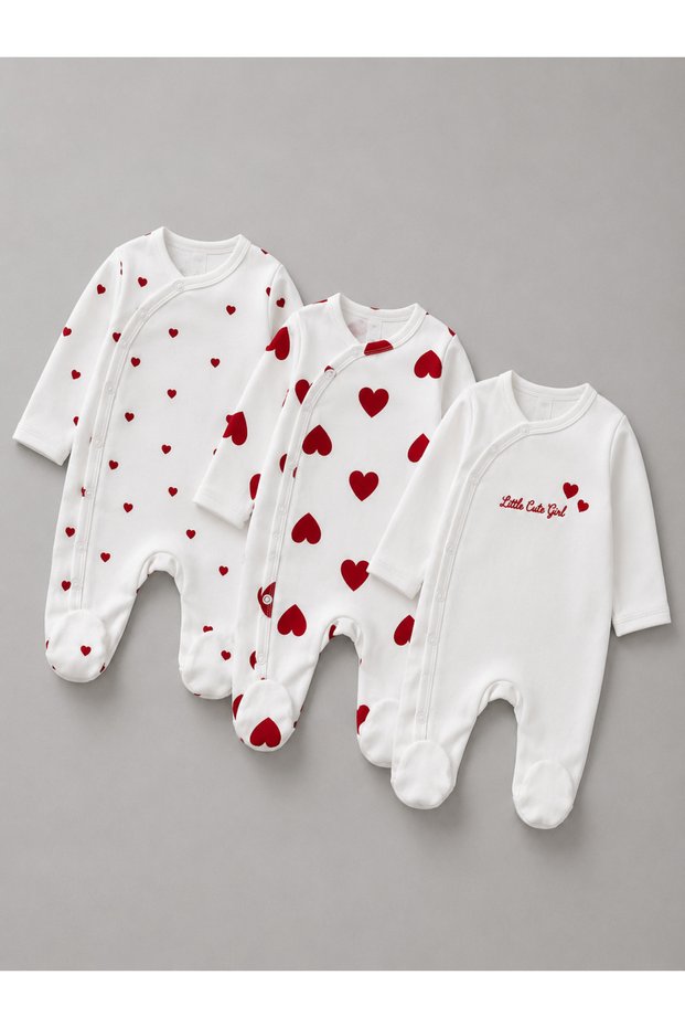 3-Piece Heart Patterned Newborn Baby Girl Cotton Sleeping Bag Set - (0-3 Months) Seasonal