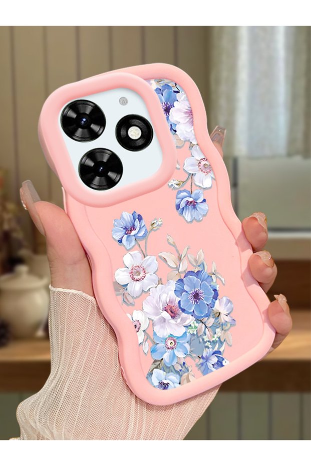 Tecno Spark Go 2024 Compatible Case Camera Protector Pink Silicone Couple Phone Case Floral Pattern