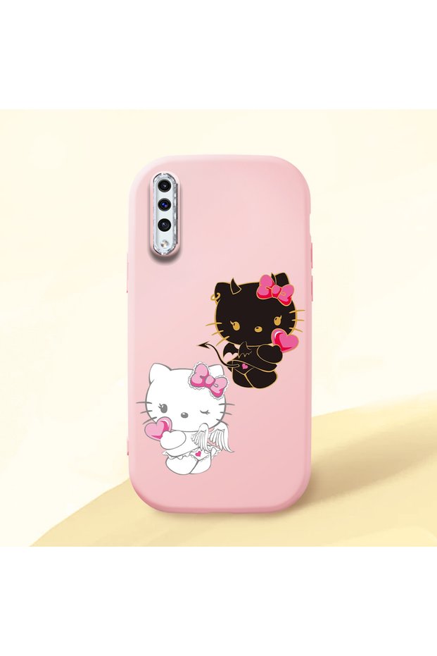 Samsung Galaxy A50 Compatible Case Camera Protector Pink Silicone Couple Phone Case with Kitty Pattern