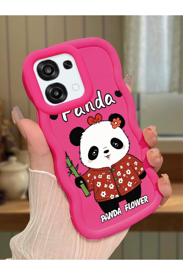 Oppo A6 Pro Compatible Case Camera Protector Red Silicone Couple Phone Case Panda Pattern
