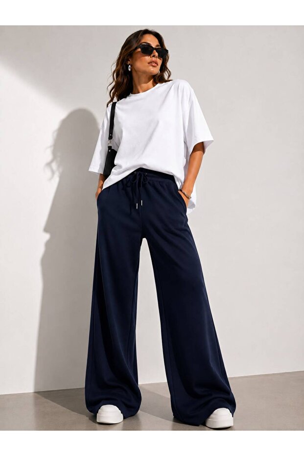 Set of 2 Bottom Modal Palazzo Top Cotton Oversize T-Shirt Set