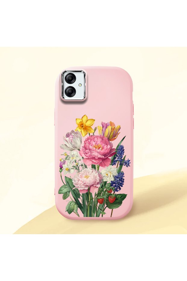 Samsung Galaxy A04E Compatible Case Camera Protector Pink Silicone Couple Phone Case with Floral Pattern