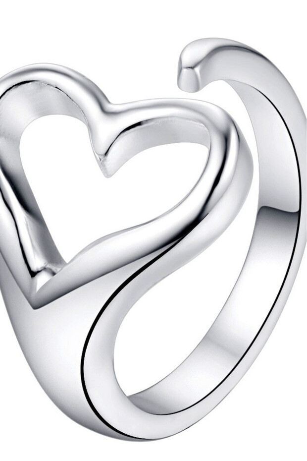 Simple, asymmetrical heart ring, silver plated