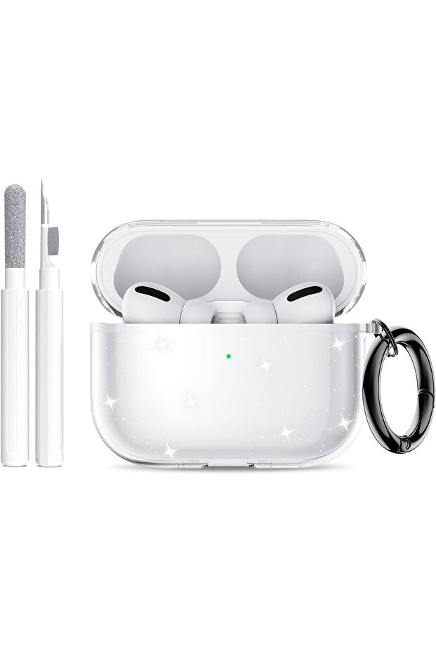 AirPods Pro 3 Case (2025) with Cleaner Kit,Soft Silicone Glitter Cover with Keychain