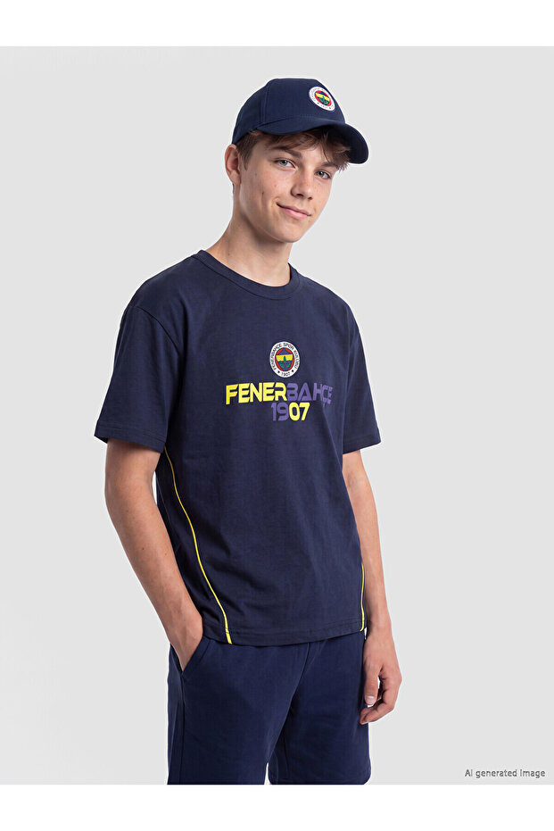 Lcw Kids Navy Blue Printed Boys' Soft Touch T-Shirt