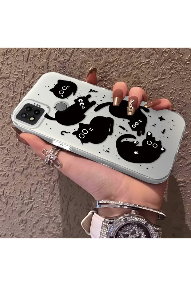 Redmi 9C/10A Compatible High-Quality Fun Black Cat Printed Case, Cute Stylish Shock