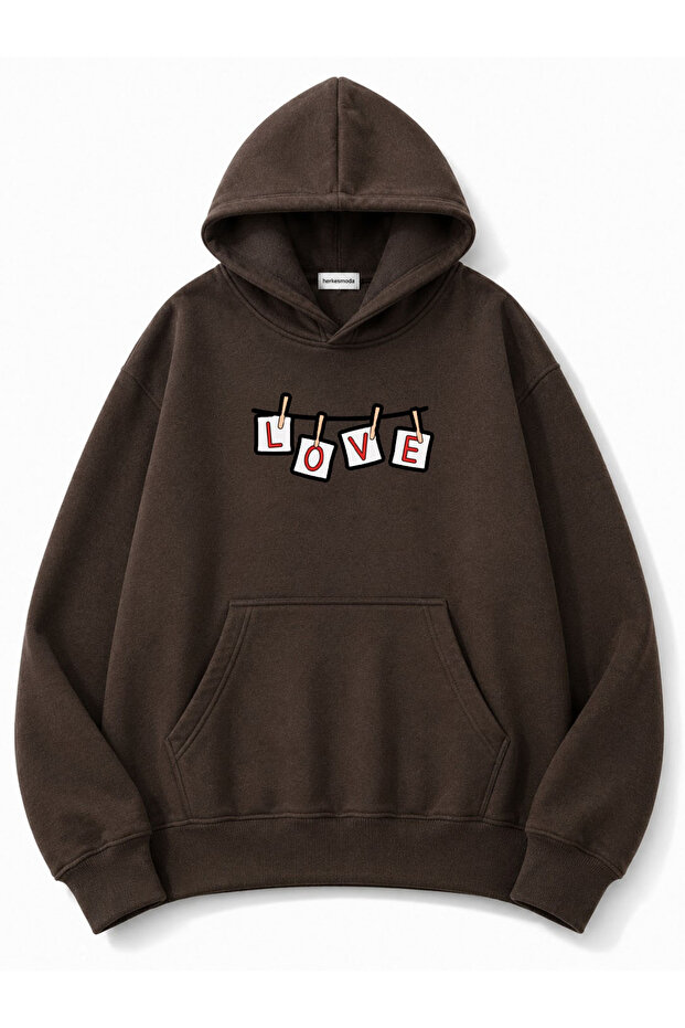 Love Printed Hooded 2 Thread Threaded Sweatshirt